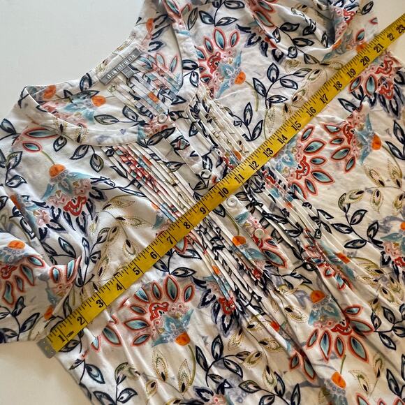Daniel Rainn Pintucked Blouse Womens Size 1X Ivory Multicolor Floral Popover Top - Picture 7 of 8